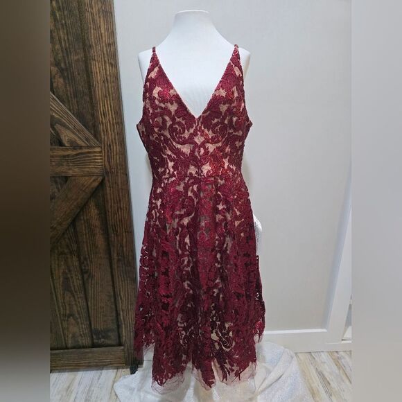Dress The Population Blair Embellished Fit & Flare  Dress NWT sz XL Berry/Red - Picture 3 of 6